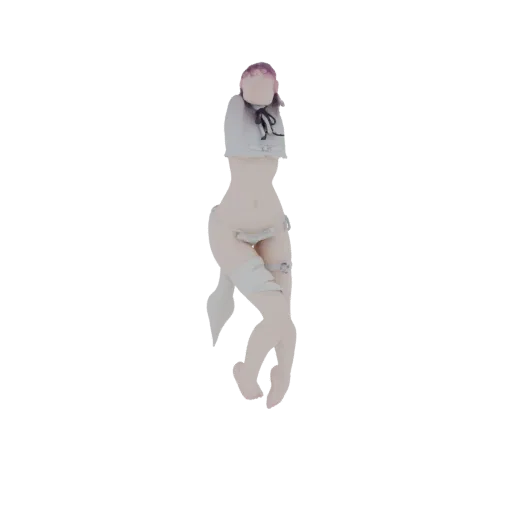 3D model of an anime girl's torso with a short skirt and thigh garters, rendered against a white background.