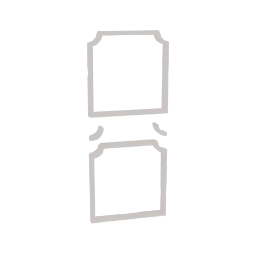 Un rendu 3D de deux cadres ornés gris clair empilés verticalement, avec des bords incurvés et un design classique.