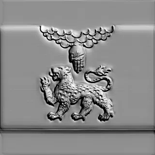 3D model of a bas-relief with a leopard standing under a hand emerging from clouds