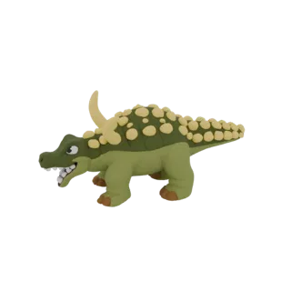 A 3D render of a green Ankylosaurus dinosaur with a friendly expression and yellow spikes on its back, isolated on a white ba