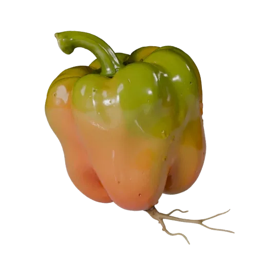 Organic Bell Pepper Realistic 3D model, three-quarter studio render, showing leaf veins, clear vegetable silhouettes.