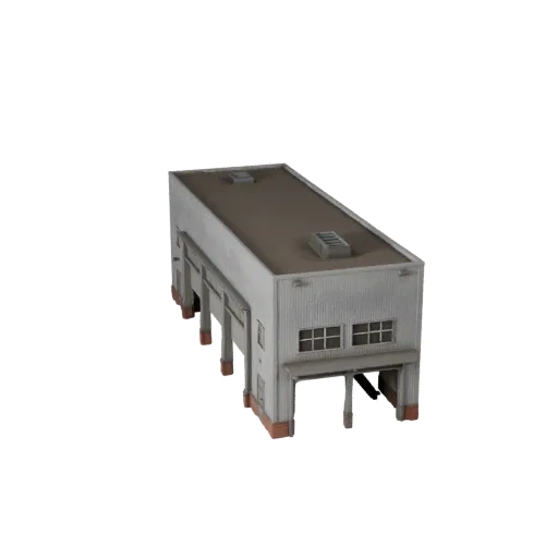 Data Center Building low poly 3D model, game-ready exterior view, showing industrial building materials and architectural det