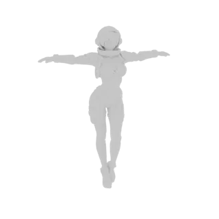 3D model of an anime space marine girl in a T-pose, emphasizing her figure and futuristic suit.