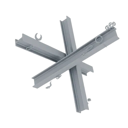 3D model of a grey Hedgehog anti-tank obstacle, a metal structure with three intersecting beams, set against a white backgrou