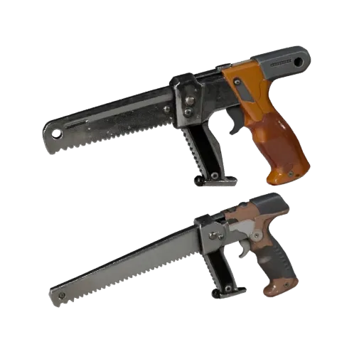 Vintage Saw Stylized 3D model, stylized isometric render, showing painted metal, functional silhouettes.