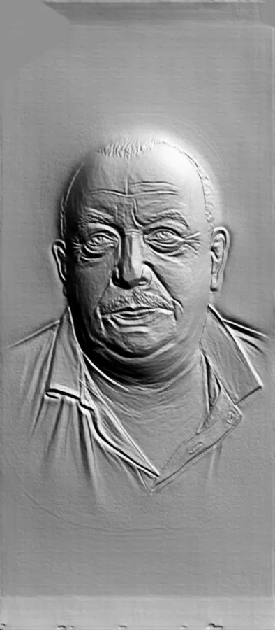 3D model of an elderly man with mustache bas-relief, front view