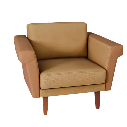 Mid Century Loveseat Low Poly 3D model, living room, game viewport three-quarter view, woven fabric detail.