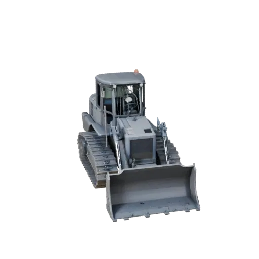 Warehouse Bulldozer Realistic 3D model, three-quarter studio render, showing painted steel, form detail.