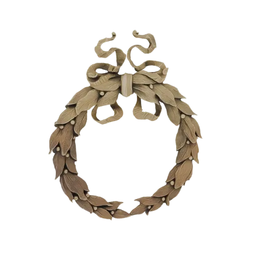 3D model of a classical laurel wreath with a decorative ribbon bow, featuring detailed leaves and pearl accents.