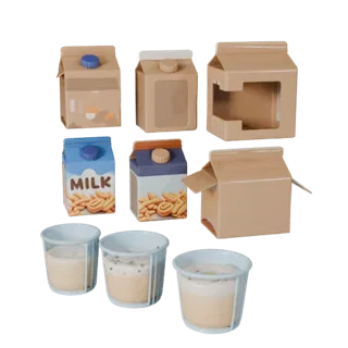 Snack Milk Carton 3D model, three-quarter front view, AR viewer studio render, showing cardboard, package massing.
