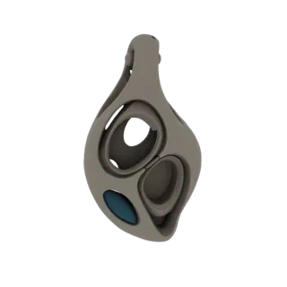 A 3D render of an abstract pendant with organic, flowing shapes and a central teal gemstone, isolated on a white background.