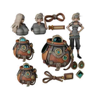 Adventurer Coin Pouch Stylized 3D model, stylized isometric render, showing aged wood, clear pickup silhouette.