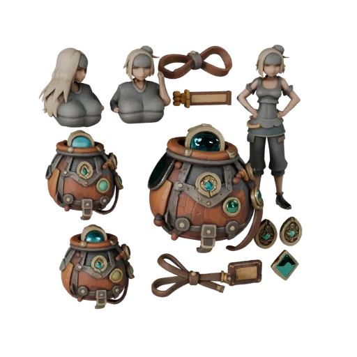 Adventurer Coin Pouch Stylized 3D model, stylized isometric render, showing aged wood, clear pickup silhouette.