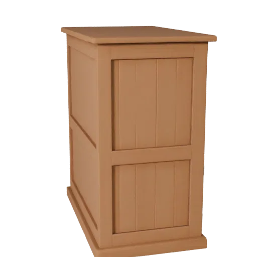 Shaker Cabinet 3D model, dining room, three-quarter front view, Unity viewport, painted wood detail.