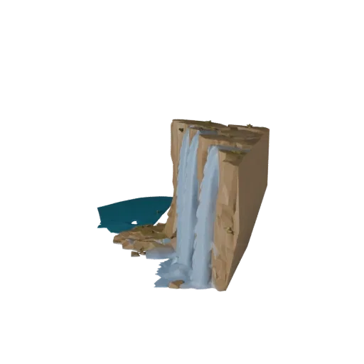 Waterfall Cliff Scene Stylized 3D model, stylized isometric environment render, showing wet stone, water edges.