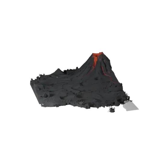 Volcanic Wasteland Biome 3D model, stylized isometric environment render, showing terrain layers, terrain detail.