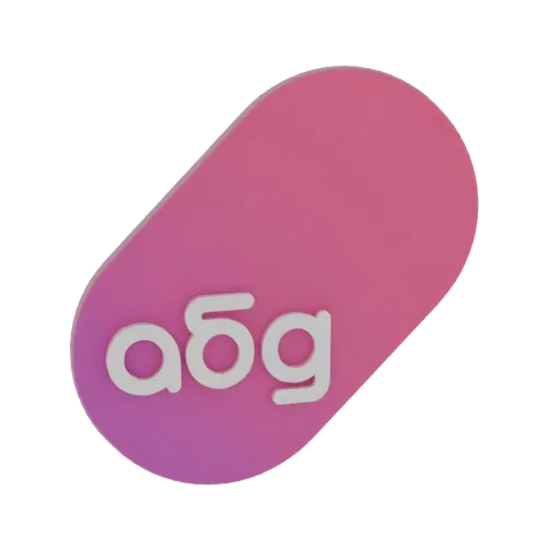 3D render of a pink gradient pill with a white 'aбg' logo, presented on a black background.