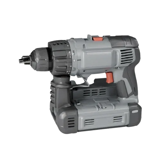 Compact Drill High Poly 3D model, close-up studio render, showing molded plastic, ergonomic handles.