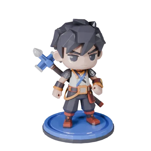 Chibi Figurine low poly 3D model preview showing pose, three-quarter game view, toy proportion and material detail
