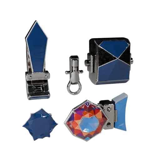 Gem Set Tie Clip game ready 3D model, isometric studio render, highlighting cufflink seams, edges, and finish layers.