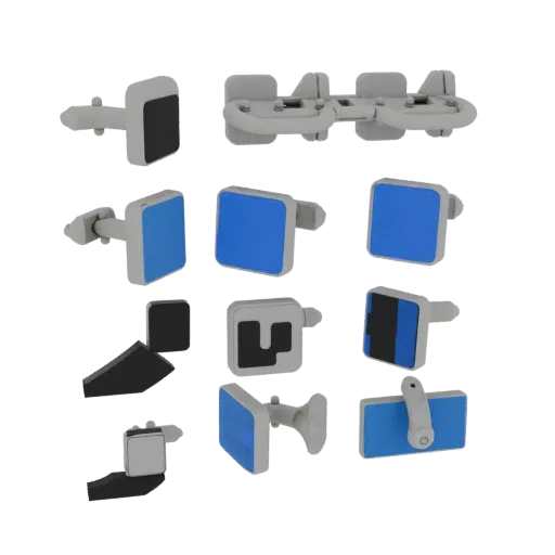 Gold Square Cufflink 3D model, three-quarter front view, AR viewer studio render, gold finish.