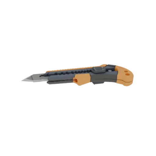 Precision Utility Knife Printable 3D model, isometric STL render, showing painted metal, clear grip zones.