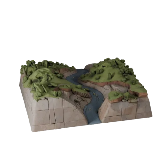 Modèle 3D Unreal Engine de terrain de rivière modulaire, vue de la fenêtre d'affichage de haut en bas, montrant le sol en cou