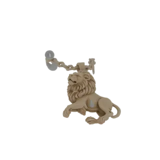 3D model of a lion pendant with a detailed mane and an attached chain, rendered against a white background.