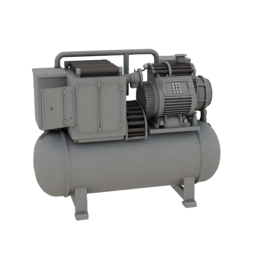 Air Compressor Printable 3D model, isometric STL render, showing painted steel, machine stations.