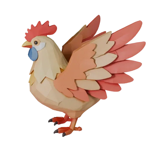 Modelo STL de Galo High Poly, vista isométrica, figura animal pronta para impressão com perfil de bico, plumagem em camadas,
