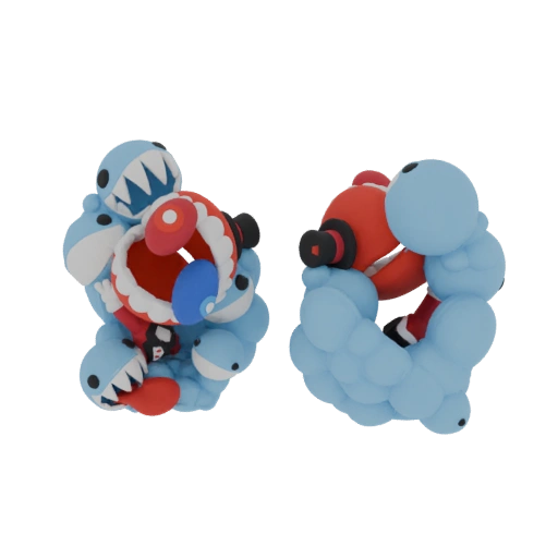 Mostro Bizzarro con Bocca Grande e Squali Compagni 3D