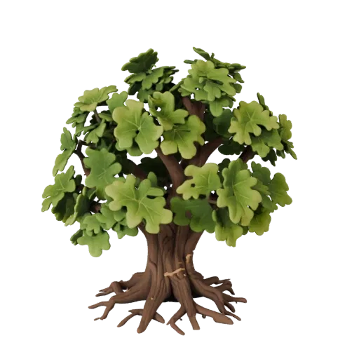 Oak Tree Cluster High Poly 3D model, close-up cinematic environment render, showing leaf clusters, terrain detail.