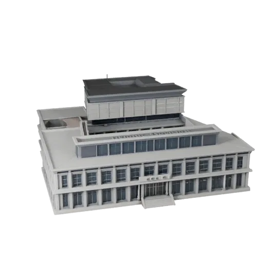 Modèle 3D low poly de Pavillon Public, vue extérieure prête pour le jeu, montrant les matériaux du bâtiment public et les dét
