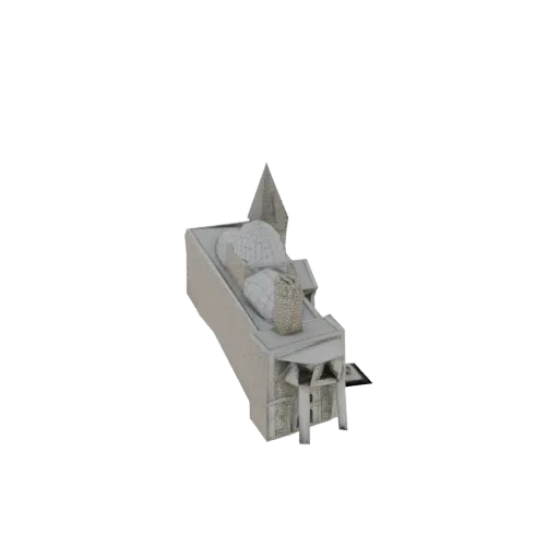 3D model of a stone mosque with multiple domes and a tall minaret, viewed from a slightly elevated angle.