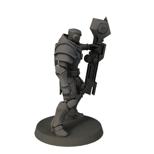 Sci-Fi Warrior Miniature low poly 3D model preview showing silhouette, three-quarter game view, pose and resin detail