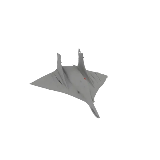 3D model of a futuristic stealth interceptor with a grey delta-wing design and a small red accent, set against a black backgr