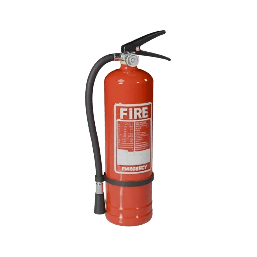 Emergency Fire Extinguisher 3D model, three-quarter studio product render, showing plastic shells, form detail.