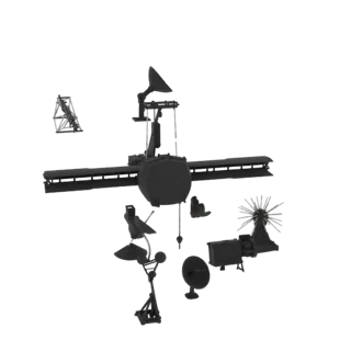 Navigation Orbital Telescope Printable 3D model, isometric STL render, showing solar panels, spacecraft silhouette.