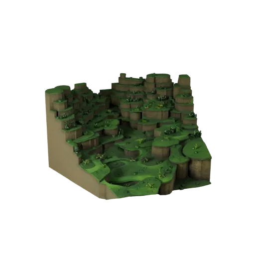 Modelo 3D de Alta Poligonalidade do Bioma Floresta Encantada, renderização de ambiente cinematográfico em close-up, mostrando