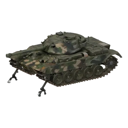 A 3D model of a green camouflage military tank with two robotic legs extended beneath its chassis, viewed from the side.