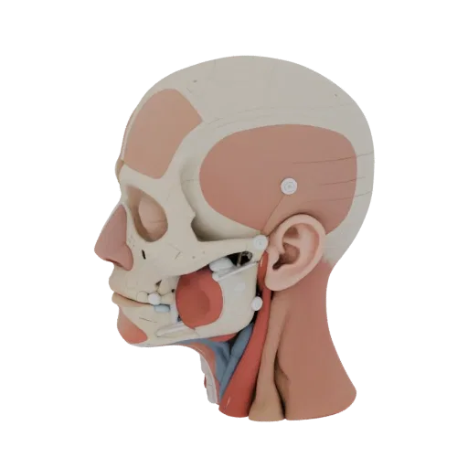 Human Head Anatomy Kit 3D model, three-quarter front view, AR viewer studio render, showing material detail and scale.