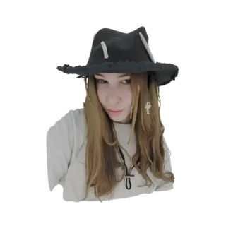 3D model of a black gothic fedora hat with white accents and a dangling silver key charm, viewed from the front.