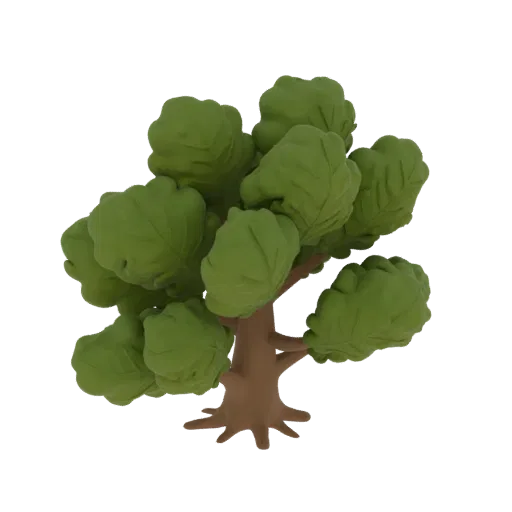 Oak Tree Cluster Printable 3D model, isometric tabletop STL render, showing leaf clusters, layered vegetation clusters.