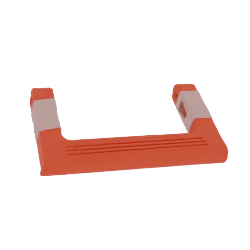 3D render of a bright orange U-shaped handle with textured grip surfaces and lighter colored end caps.