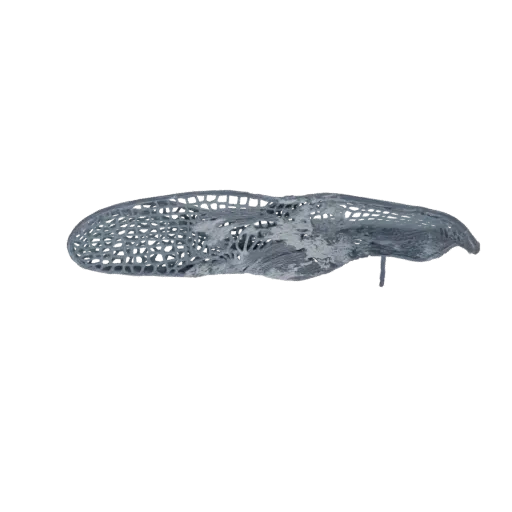 3D-Modell einer abstrakten organischen Gitterstruktur mit komplexen, miteinander verbundenen Mustern und einer texturierten O