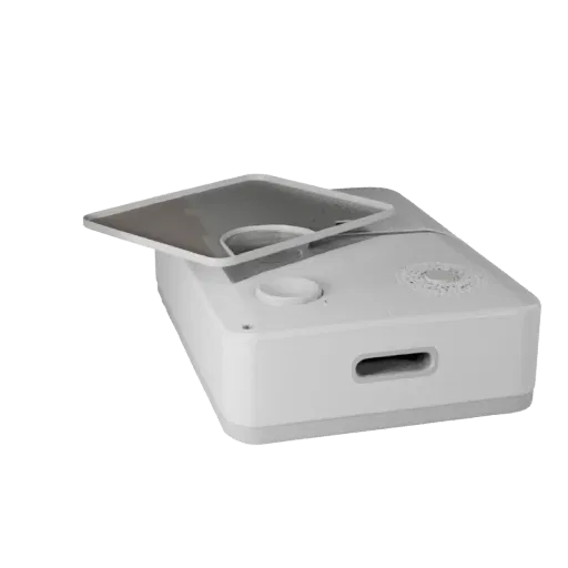 Kitchen Video Doorbell 3D model, three-quarter front view, AR viewer studio render, showing white plastic, form detail.