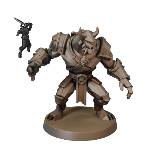 Monster Beast Miniature low poly 3D model preview showing silhouette, three-quarter game view, pose and resin detail