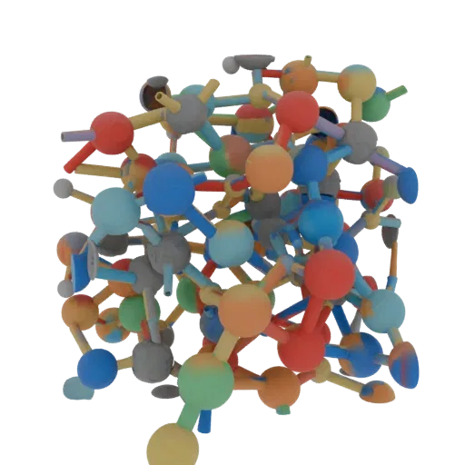 Protein Crystal Lattice High Poly 3D model, close-up studio render, showing colored spheres, molecule layout.