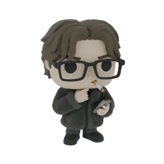 3D model of a chibi character with glasses, smoking a cigarette and holding a smartphone.