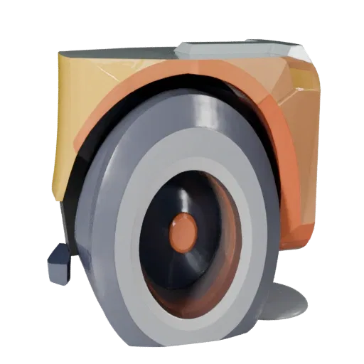 Modelo 3D de Roda de Carro Cartoon, vista em três quartos em estúdio, ativo de veículo estilizado com bordas limpas, lógica d